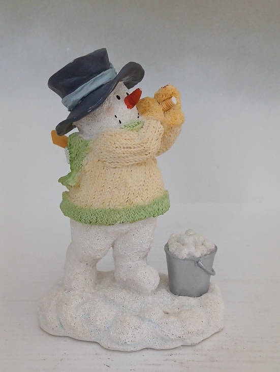Other - Snowman Figurine with Yellow Mittens and Navy Hat - Decorative Home Accent